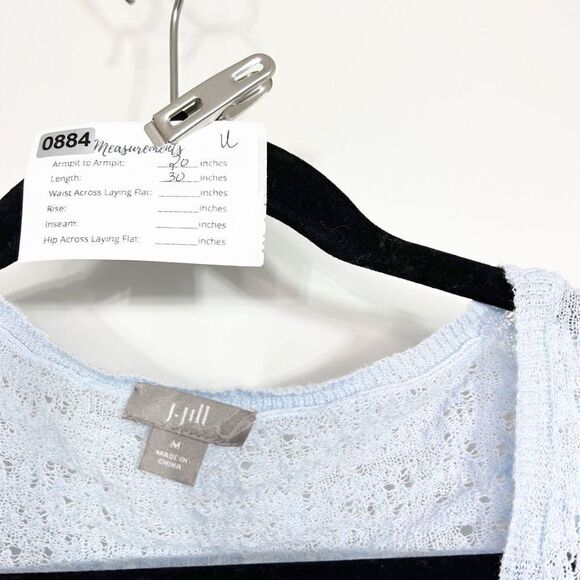 J.jill Women Blue Open-Knit Tunic Scoop Neck Top Cotton Breathable Size Medium - Picture 2 of 9